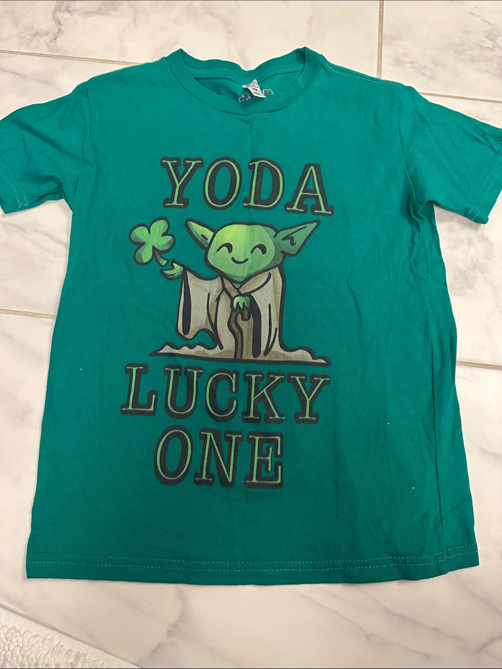 Kids Teal 'Yoda Lucky One' Graphic Tee size medium